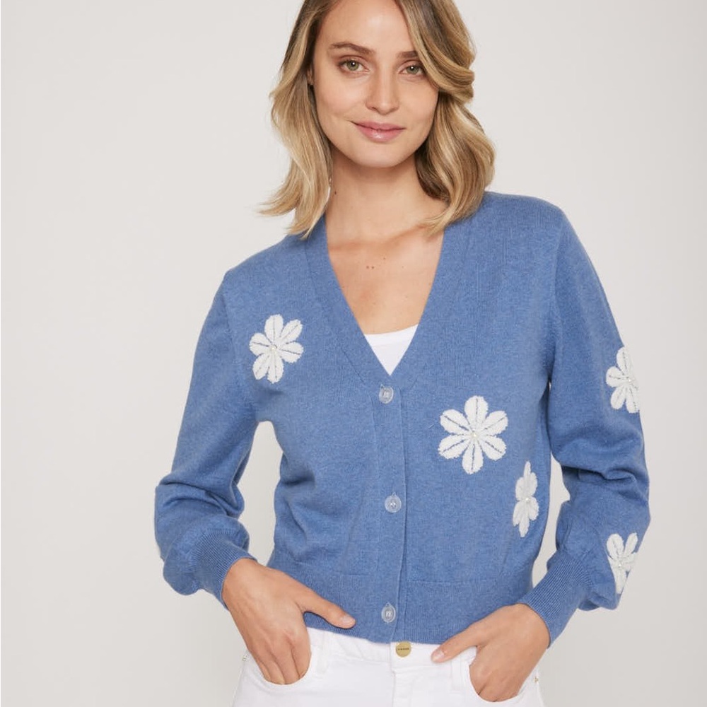 J Society Flower Cardi In Denim Blue Size Small